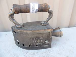 lot 155 image: Cast iron with handle marked J. gross #3 Pat. May 3, 1898 6x3x6