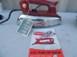 lot 374 image: Metal iron in box with original paperwork Casco premium quality steam and dry iron.