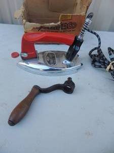 lot 377 image: Metal iron with handle and cord  in box ATC travel iron 250 watts