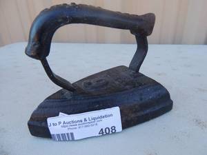 lot 408 image: Cast iron with handle marked no. 6 steel