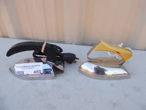 lot 460 image: Lot of 2Metal Iron with handle and cords One made in western germany one marked L.