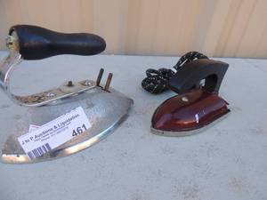 lot 461 image: Lot of 2 Metal Iron with handle and cords  no markings