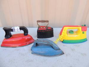 lot 475 image: lot of 4 toy irons  assorted models