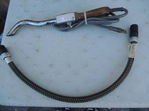lot 500 image: Lot of two one gas line cord on handled   torch like tool marked fayscott Landis machine corp. model 3413 long