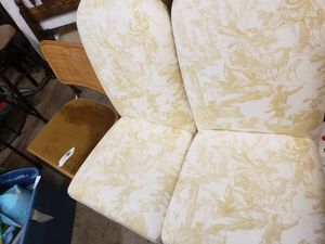 lot 72 image: Upholstered High Back Chairs and Padded Armless Cane Chair
