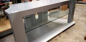 lot 8 image: Aluminum Rolling TV Cart with Glass Shelf (47x22x20)