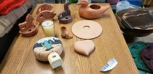 lot 107 image: Terra Cotta Candle Holders, and Night Light