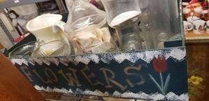 lot 120 image: Wooden Box with Various Vases and Glassware
