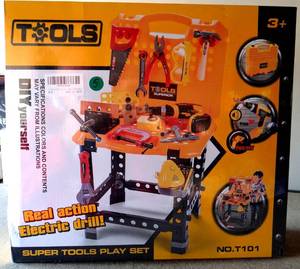 lot 5 image: Young Chois Pretend Play Series Standard Workbench Toy Tool Play Set, 82 Pieces Construction Work Shop - NIB RETAIL $50.00