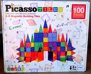 lot 19 image: PicassoTiles PT100 100 Piece 3D Color Magnetic Magnet Building Blocks Tiles Set - NIB - RETAIL $59.99