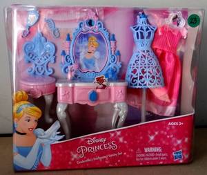 lot 25 image: Disney Princess Cinderella Barbie Enchanted Vanity Set Mannequin Spin Mirror 6Pc - NIP - EBAY $35.95