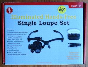 lot 62 image: Illuminated Hands-Free 4 Lens Magnifying Single Loupe Set - NEW - $16.99
