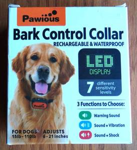 lot 77 image: PAWIOUS BARK CONTROL COLLAR - 7 DIFFERENT SETTINGS FOR 15-110 POUND DOGS - NIB - $25.00