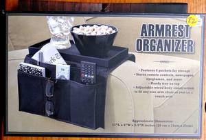 lot 82 image: Sofa Arm Rest Organizer 5 Pocket Caddy Couch Tray Remote Control Holder - NEW - RETAIL $16.99
