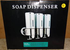 lot 91 image: Single Wall Mount Shower Pump soap dispense, Triple, Stainless Steel - NEW - RETAIL $72.99