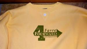 lot 107 image: RARE BRETT FAVRE FAVRE FORWARD FOUNDATION SWEATSHIRT SOFT YELLOW SIZE LARGE - NEW WTAGS - $29.99