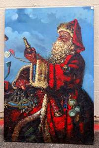 lot 122 image: LARGE HAND PAINTED OIL ON CANVAS PAINTING OF SANTA CLAUSE - AMAZING DETAIL - VALUED AT $300.00