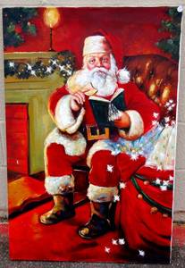 lot 123 image: ANOTHER LARGE HAND PAINTED OIL ON CANVAS PAINTING OF SANTA CLAUSE -ORIGINAL SELL PRICE $300.00