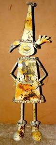 lot 125 image: AWESOME HAND MADE TIN ELF WITH GIFT SPRING BOBBLEHEAD WITH RUSTIC FINISH - 24 INCHES TALL