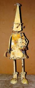 lot 126 image: AWESOME HAND MADE TIN ELF WITH TREE SPRING BOBBLEHEAD WITH RUSTIC FINISH - 24 INCHES TALL