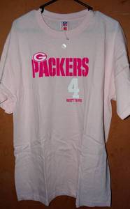 lot 142 image: RARE PINK OFFICIAL LICENSCED NFL GREEN BAY PACKERS - BRETT FAVRE #4 T-SHIRT SIZE XL - NWOT - $12.83
