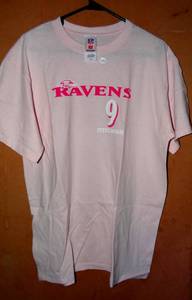 lot 144 image: RARE PINK OFFICIAL LICENSCED NFL BALTIMORE RAVENS - STEVE MCNAIR (RIP) #9 T-SHIRT SIZE L - NWOT - $12.83