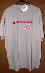 lot 145 image: RARE PINK OFFICIAL LICENSCED NFL DENVER BRONCOS - JOHN LYNCH #47 T-SHIRT SIZE XL - NWT - $12.83