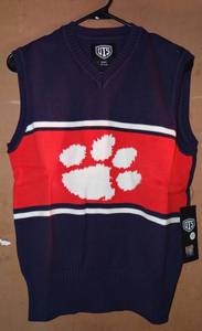 lot 226 image: UTS - CLEMSON TIGERS COLLEGE SLEEVELESS SWEATER - NEW IN PACKAGE - SIZE XL - RETAIL $31.95