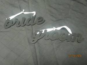 lot 320 image: WOOD BRIDE AND GROOM SIGNS