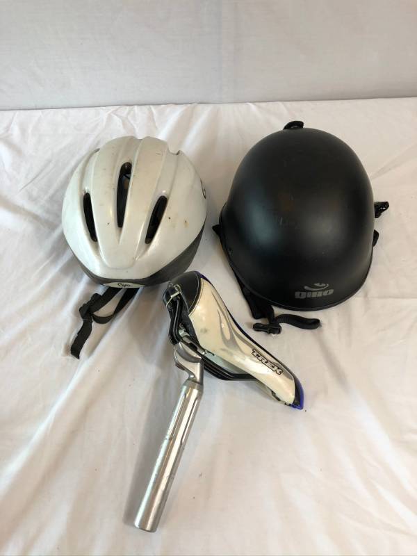 lot 71 image: Bicycle seat and helmets