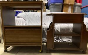 lot 147 image: End TableMagazine Rack and Shelf end piece with Wheels