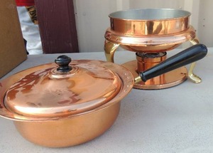 lot 38 image: COPPER FONDUE POT W STAND