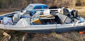 lot 167 image: 14 Foot Fiberglass Boat and contents, Bill of Sale, NO TITLE, Buyer must file for lost or bond title.