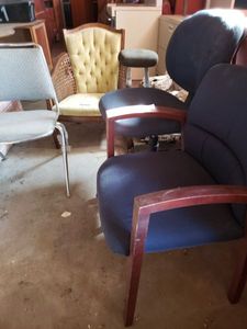 lot 31 image: Lewittes Cane Chair and other office chairs