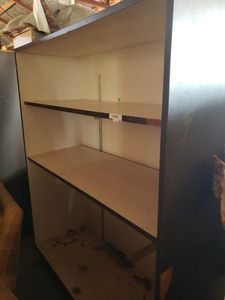 lot 43 image: Display shelving unit Approx 6ft tall 5ft wide 12 in deep