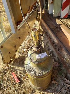 lot 109 image: Milk can style lamp with print
