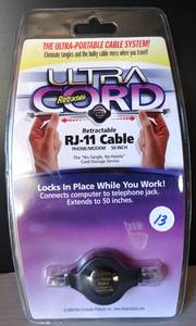 lot 13 image: Ultra Cord RJ-11 Retractable Cable, 50 Phone Modem No Tangle No Hassle Cord - NEW