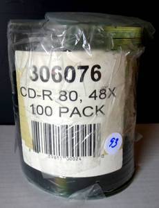 lot 93 image: 100 COUNT CD-R 80, 48X MUSIC AND DATA CDS - NEVER USED