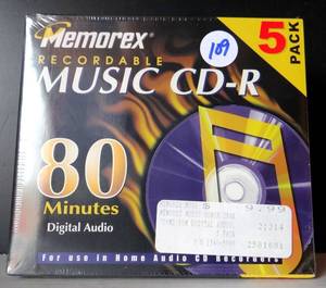 lot 109 image: MEMOREX MUSIC CD-R 80 MINUTES DATA (5 PACK NEW)