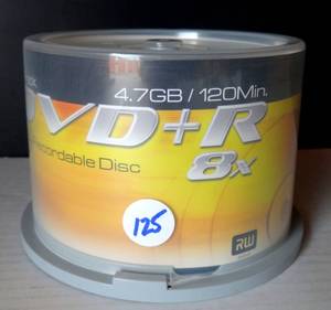 lot 125 image: GREAT QUALITY DVDR 8X  4.7GB120 MINUTES (50) NEW