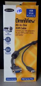 lot 132 image: Belkin OmniView KVM Cable Kit 6ft F3X1105-06 All in One Pro Series PS2 VGA NEW