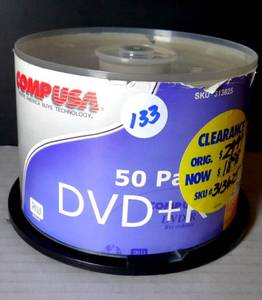 lot 133 image: VINTAGE COMPUSA DVDR 50 PACK 4.7GB 4X SPEED 120 MINUTES DISCS - NEW