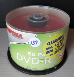 lot 137 image: VINTAGE COMPUSA DVD-R (50 PACK) 4.7 GB 120 MINUTES 8 X SPEED - NEW