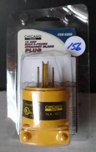 lot 156 image: Chicago Electric Item 93686 15 AMP Male 3 Prong Straight Blade Plug - $9.95