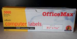 lot 185 image: OFFICE MAX 5000 Labels 3 12 x 1516 4013 Continuous Pin Fed Computer #86103