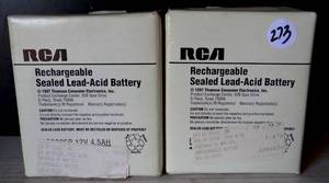 lot 273 image: LOT OF 2 RCA RECHARGABLE SEALED LEAD ACID BATTERY