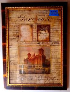 lot 5 image: BEAUTIFUL SERENATA PRINT WITH GOLD TRIMMED MAT AND ORNATE FRAME UNDER GLASS - MEASURES 24 X 33