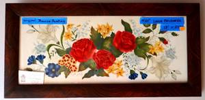 lot 20 image: Theorum Painting by Linda Brubaker -  Floral stencilled on linen 13 x 27 Est $50-$75