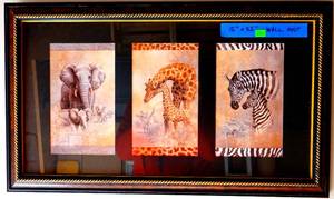 lot 24 image: Lovely Safari Animals by J GIBSON - Home Interiors Framed  Print Elephant Giraffe Zebra Safari 25 x 15 - VALUE $50-$75