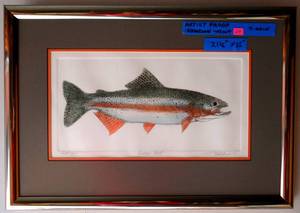 lot 29 image: INCREDIBLE ARTIST PROOF TITLED RAINBOW TROUT BY RENOWNED ARTIST T RECE - HAND SIGNED - FRAMED AND MATTED UNDER GLASS - MEASURES 21 12 X 15